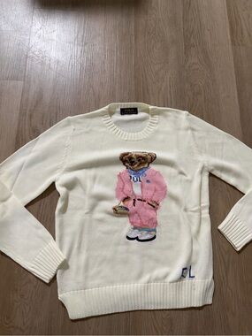 Polo by Ralph Lauren Cream Crewneck Sweater with Pink Bear